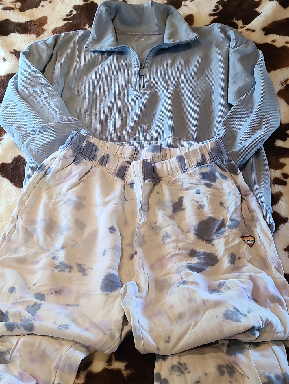 Marc New York Women's Tie-Dye Joggers and Light Blue Pullover Set